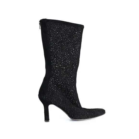 VTG Stuart Weitzman Guipure Lace Boots Sz 8.5 Heels Suede Glam Whimsigoth Retro - Picture 3 of 8